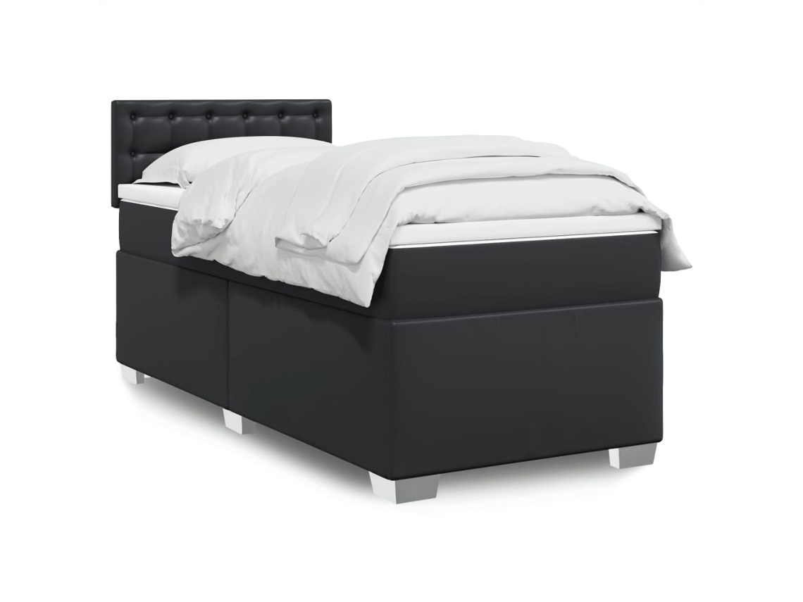 Cama Box Spring Con Colchón Cuero Sintético Negro 90x190 Cm