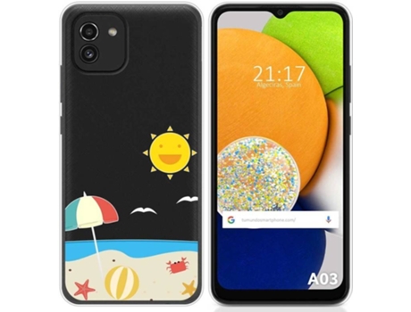 Carcasa para Samsung Galaxy A03 TUMUNDOSMARTPHONE Dibujos Transparente Playa Multicolor