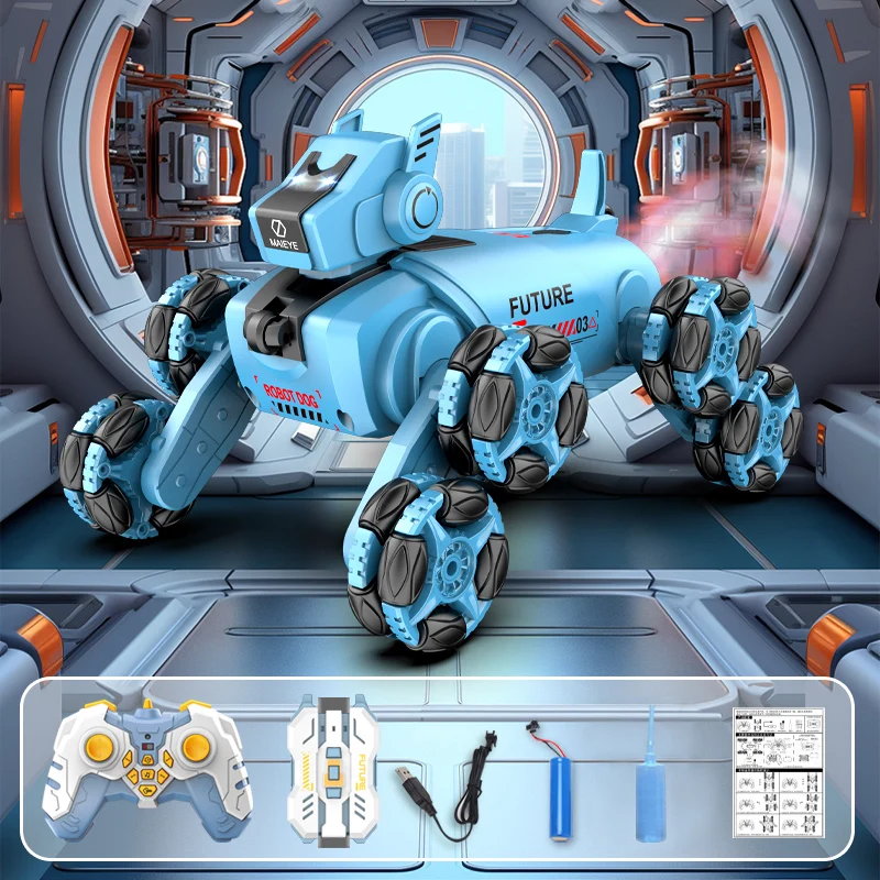 Perro Acrobático Teledirigido (azul) Con Luces Y Control Remoto Inteligente, Un Regalo Para Niños.