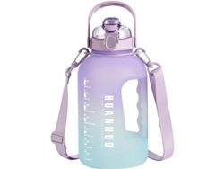 Botella de agua Rebe de 2,2 litros, libre de BPA, con pajita y marcadores de tiempo en degradado morado y azul.