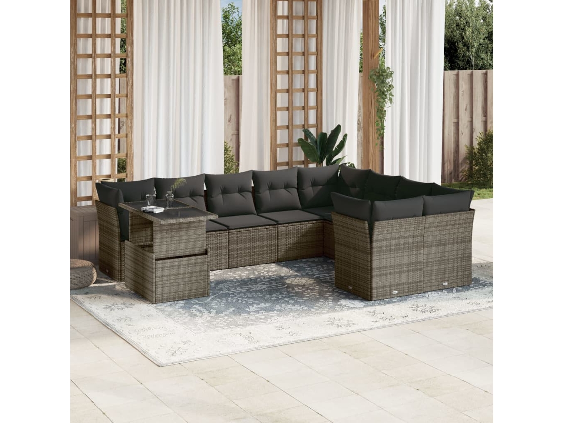 Conjunto de sofás de jardín de 10 piezas DKD Home Decor con cojines de mimbre gris