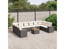 Conjunto de sofá de jardín de 11 piezas con cojines de mimbre sintético negro de DKD Home Decor