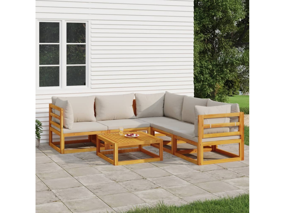 Conjunto de salón de jardín de madera de 6 piezas con cojines gris claro DKD Home Decor