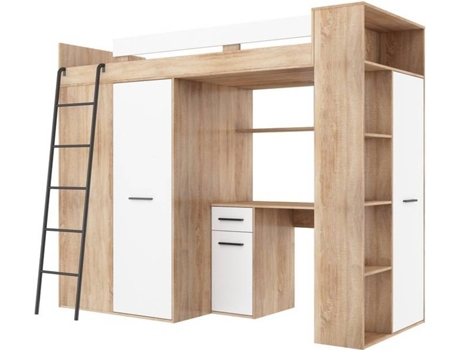 Litera con Escritorio BIM MUEBLES Verana L Roble y Blanco (Medidas colchón: 90x200 cm)