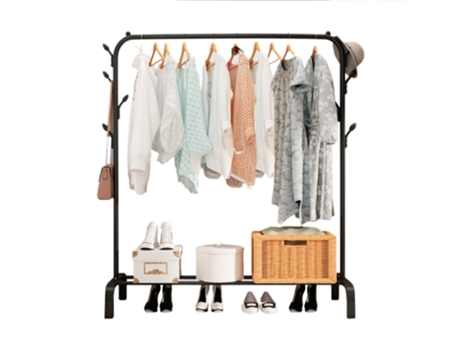 Perchero Burro con 1 Barras y 1 Baldas MAGIC SELECT 140x150x45cm Negro