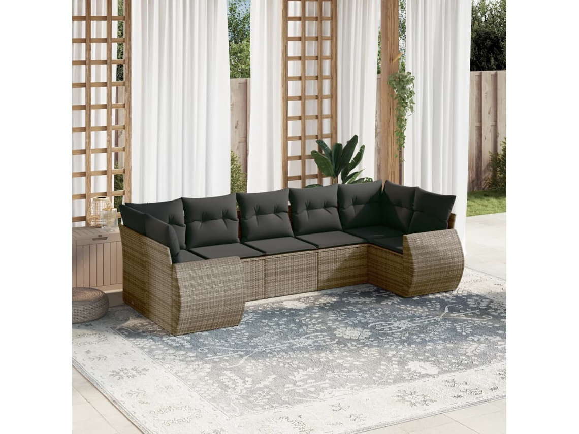 Conjunto de sofás de jardín de 7 piezas DKD Home Decor con cojines de mimbre gris