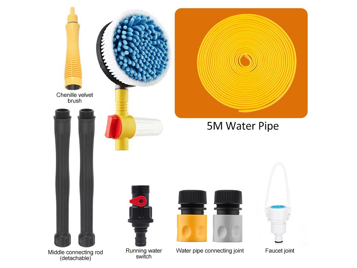 Cepillo Giratorio Para Lavado De Coches Con Mango Largo, Kit De Espuma Automático Con Mangueras Y Accesorios Para Coches, Jardines Y Mascotas.
