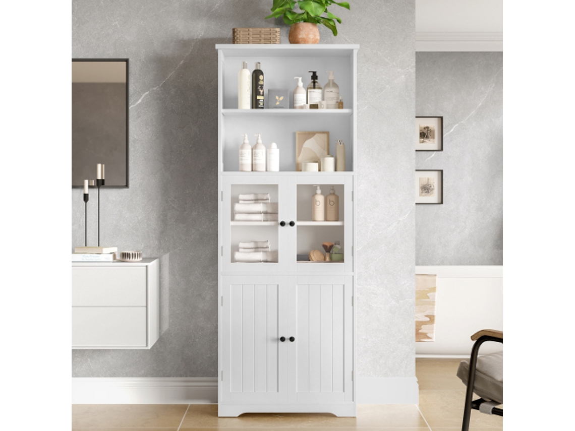 Mueble de baño alto de 57,4 x 28,5 x 160 cm con espacio de almacenaje y estantes ajustables. Tienda BAGOLY