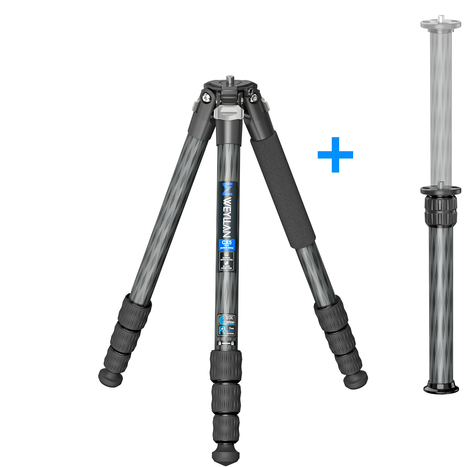 Trípode de viaje ligero CX5 de fibra de carbono, profesional para DSLR, para filmación y uso en exteriores, carga máxima de 15 kg, incluye columna (cabezal no incluido)