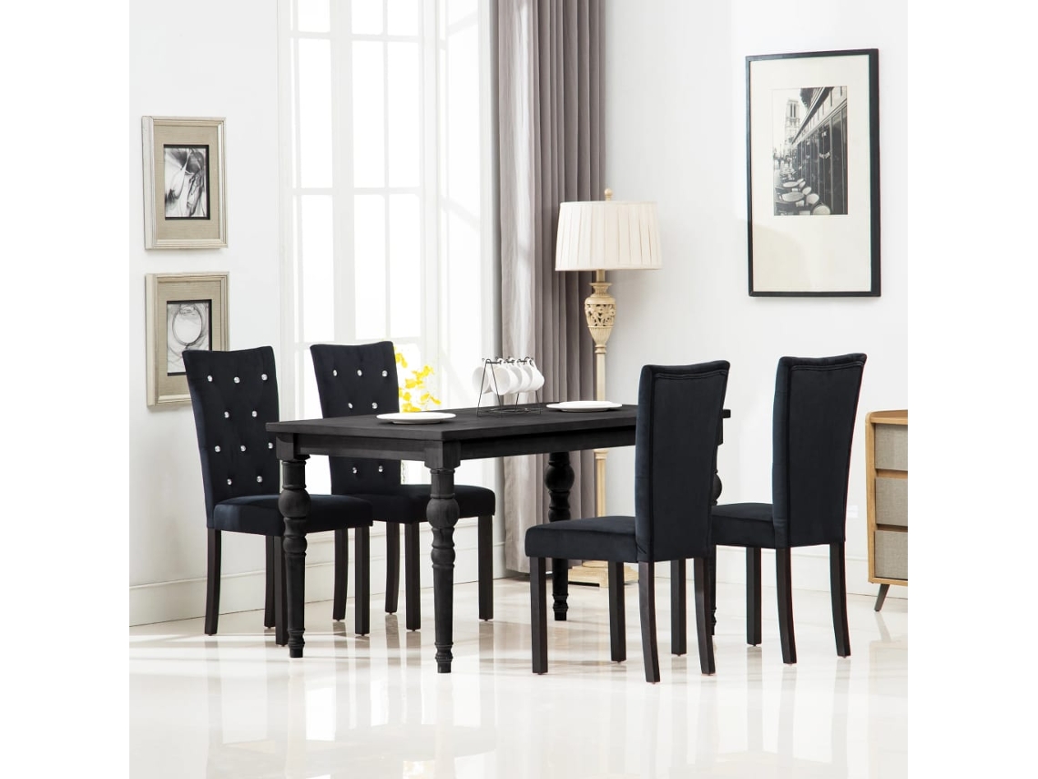 Pack 4 Uds Sillas De Comedor | Silla De Comida | Silla De Cocina Terciopelo Negro Wsd856743