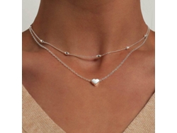 Collares De Corazón En Capas Con Perlas De Plata Para Mujeres Y Niñas