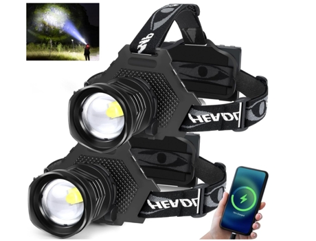 Linterna Frontal Led Recargable 100000 Lúmenes BISBISOUS P70 5 Modos Ipx6 Negro