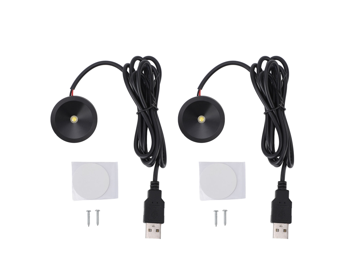 2026-2 Piezas Mini Focos Led Interiores Aluminio Usb 5v Redondo Luz De Énfasis Para Arte Joyería Mostradores Gabinetes Blanco