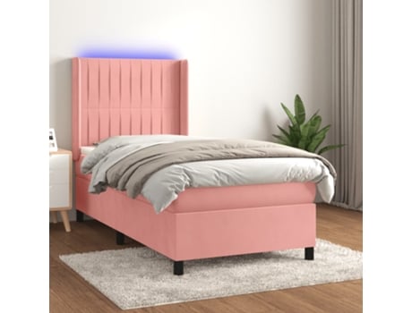 VIDAXL Colchón con somier/LED (Rosa - Terciopelo - 90 x 200 cm)