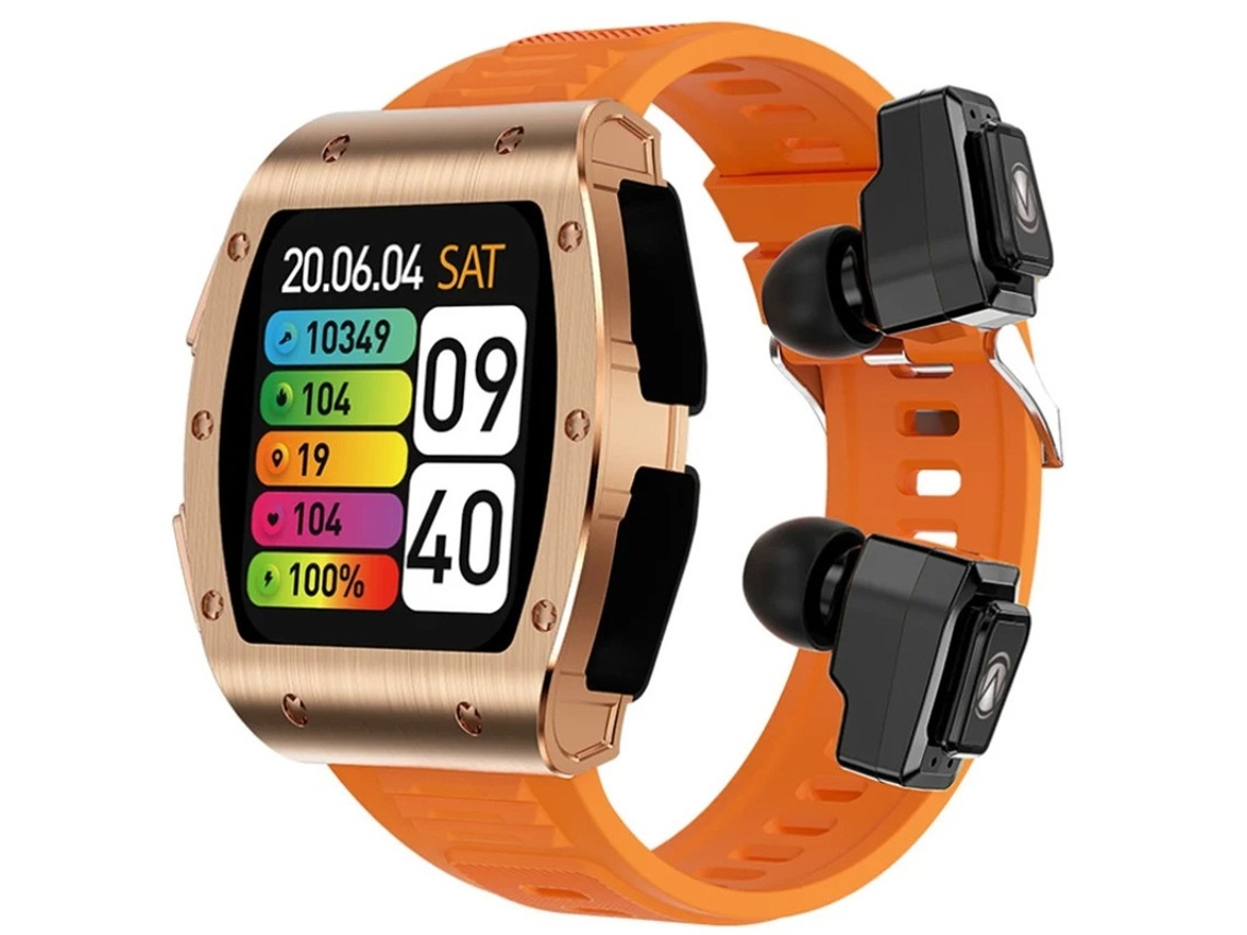 Reloj inteligente TWS 2 en 1 con Bluetooth, llamadas, monitorización de oxígeno en sangre, salud, modos multideportivos, naranja, Bestvite