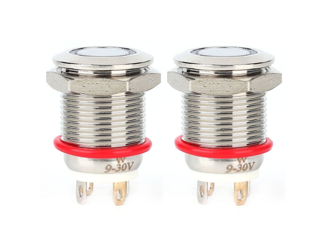 2 Piezas Interruptor De Botón Metal Auto-reset Con Led 12mm 4 Pin Ip65 Blanco 3~9v