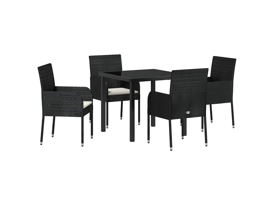 Conjunto De Comedor De Jardín 5 Uds | Mueble De Jardín Negro Ratán Sintético