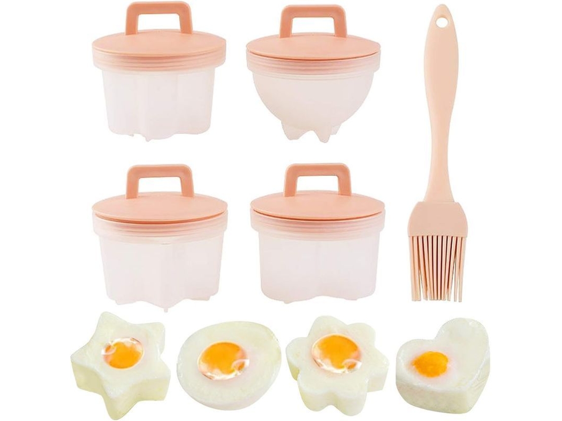 Olla Para Huevos Gratis, 4 Tazas, Silicona Antiadherente, Sin Bpa, Rosa, Incluye Brocha Para Aceite