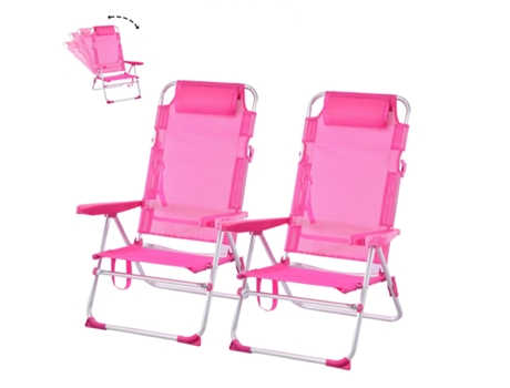 Pack de 2 Silla de Playa Plegable y Reclinable con Cojín de 5 Posiciones 57X31X62/101CM Rosa SELEOK