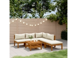 Conjunto Lounge 6 Pcs Jardim C/ Almofadões Creme Acácia Maciça Dkd Home Decor