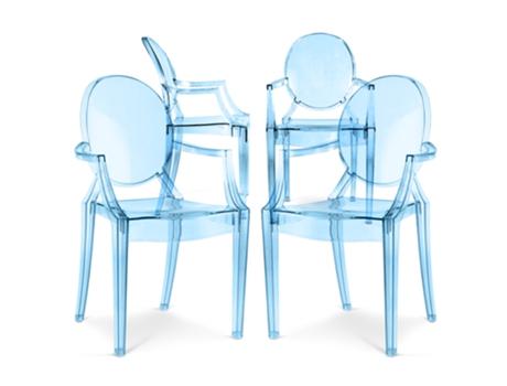 Juego de 4 sillas de comedor transparentes con brazos diseño Luis Xiv 56,5x54,3x93cm GHOST STYLE