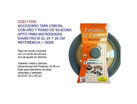 Accesorio tapa cristal silicona 22-24-26cm apta microondas 19035