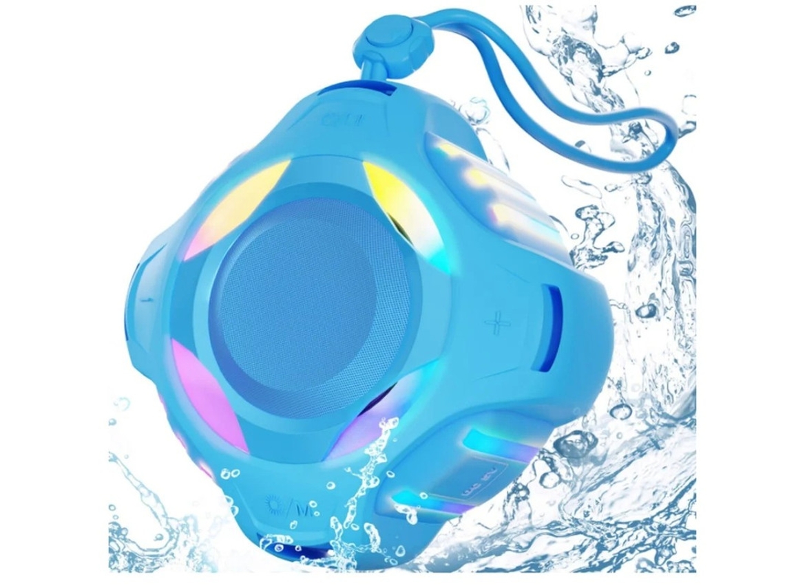 Altavoz Bluetooth Yizhood IPX7, resistente al agua, luces multicolor, sonido estéreo HD, graves potentes, color azul
