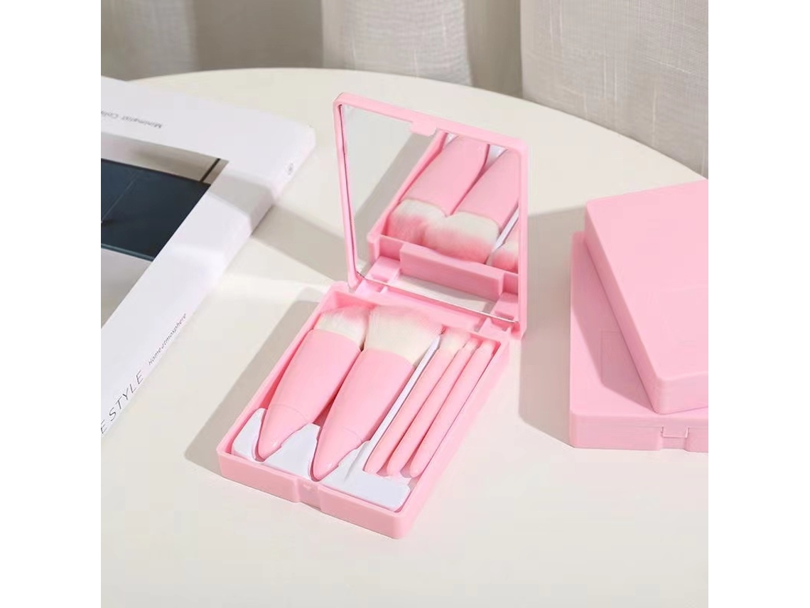 Mini set de brochas de maquillaje con espejo, suaves y esponjosas, MDUG Makeup Tools (rosa)
