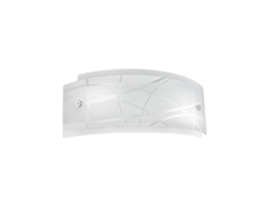 Lámpara de pared Nereide de 35x14 cm en cristal satinado con serigrafía blanca, 2x14, lámpara de pared moderna con base cromada, IP20, máx. 2x28W