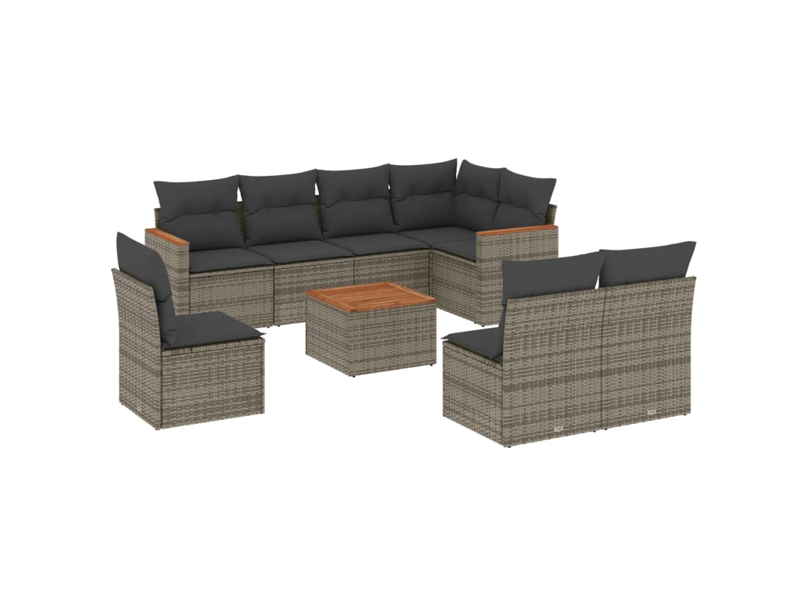 Conjunto de 9 sofás de jardín con cojines de mimbre y patas grises, MAISON EXCLUSIVE (90 x 200 cm)