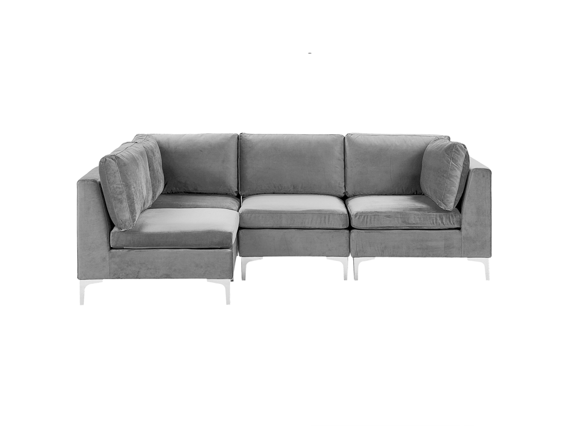 Sofá esquinero BELIANI Evja de Terciopelo Gris 235x150x84