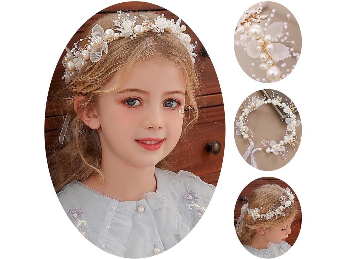 Adorno para el cabello - Diseño de flor blanca perlada - Ajustable - Corona de flores para mujer