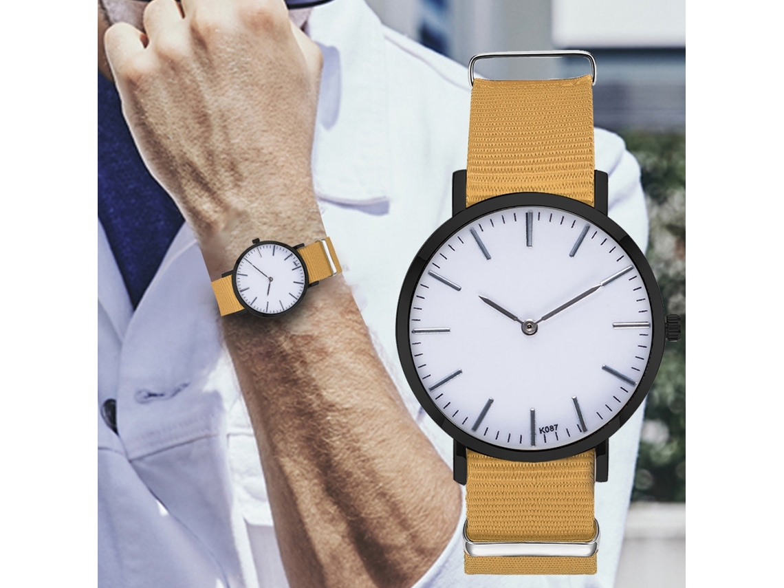 Reloj De Moda Para Parejas Con Correa De Nailon Y Esfera Redonda (beige).