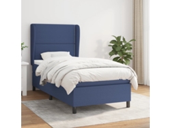 Cama Box Spring Con Colchón Tela Azul 90x190 Cm