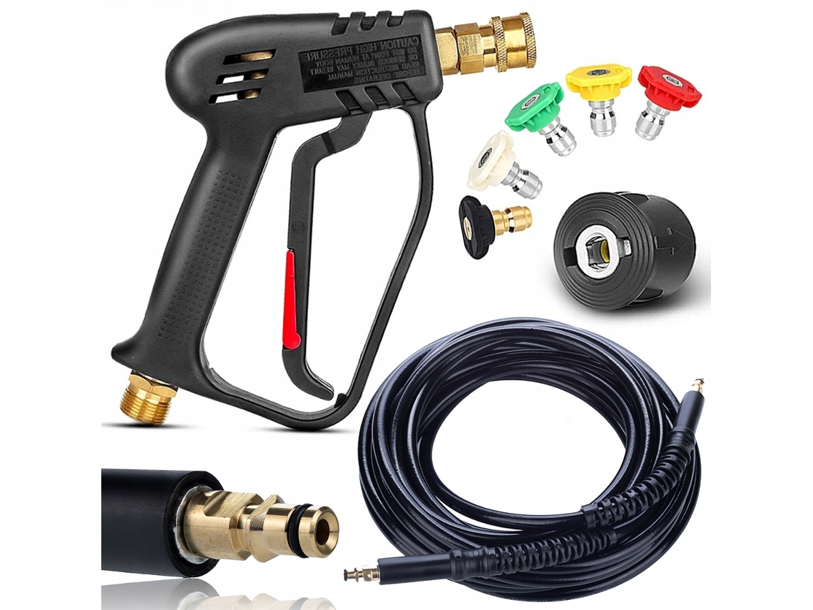 Kit de accesorios para hidrolimpiadora: pistola + manguera de 10 m | 5 boquillas | Compatible con Kärcher K2–k7
