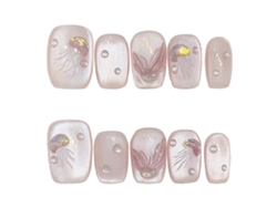 Uñas postizas rosas con forma de ojos de gato y decoración de medusa, ultra flexibles, de larga duración, Rosewell