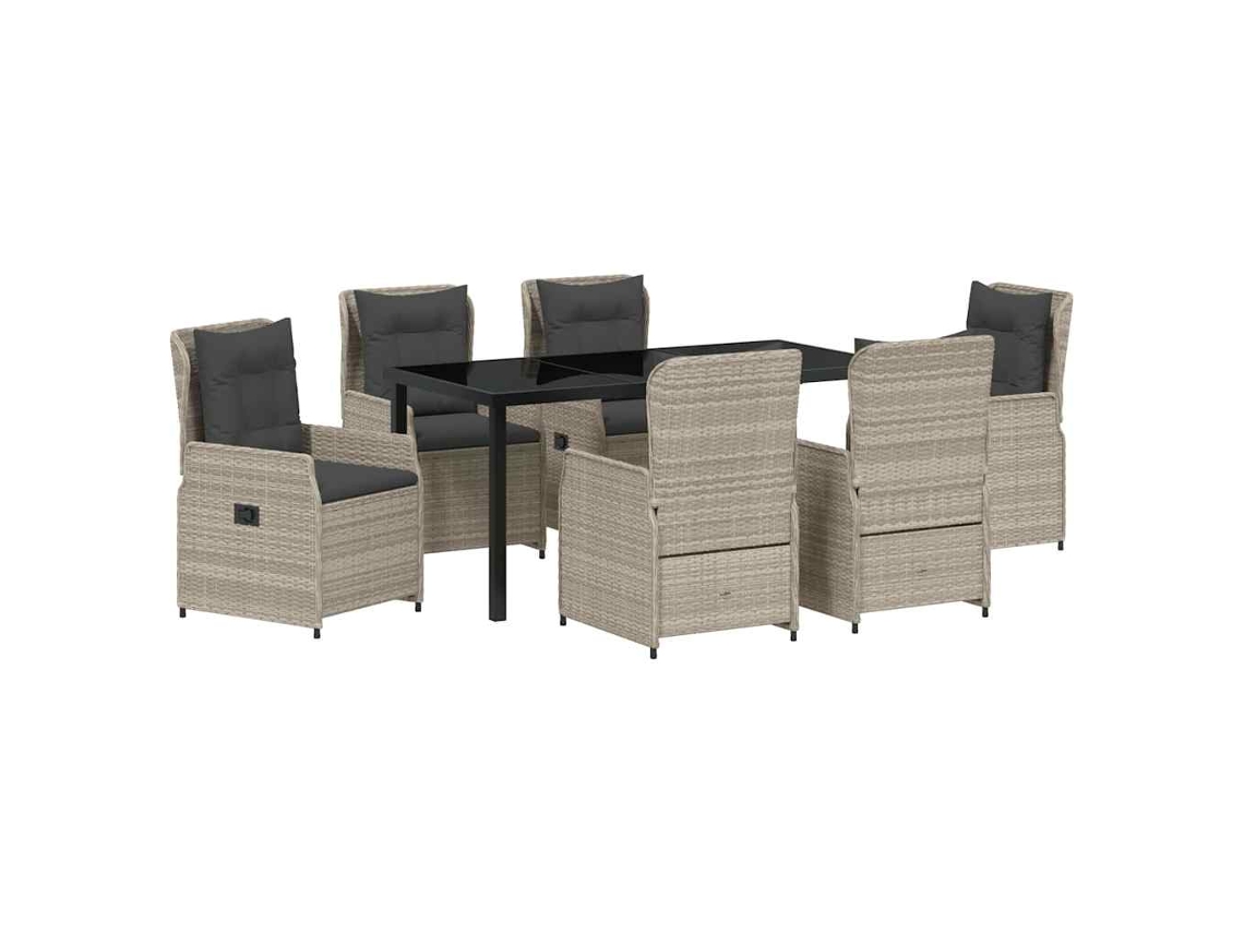 Juego de comedor de jardín de 7 piezas de mimbre gris claro EXCLUSIVO DE LA CASA