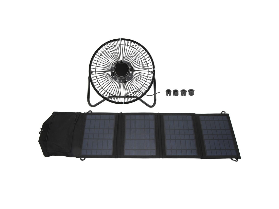 Ventilador solar portátil de 14 W y 8 pulgadas con carga USB para teléfono.