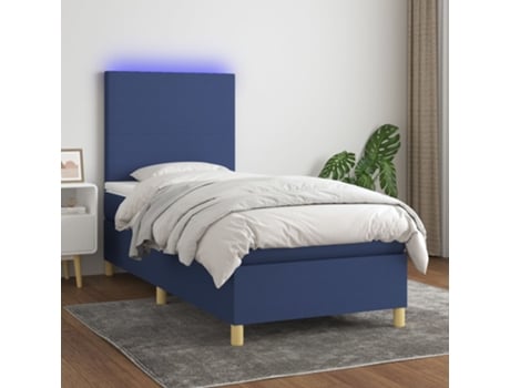 VIDAXL Colchón con somier/LED (Azul - Tela - 90 x 190 cm)