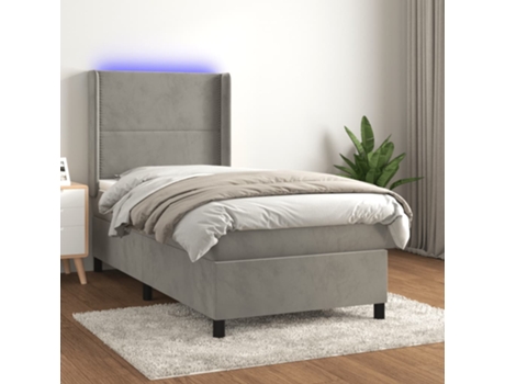 VIDAXL Colchón con somier/LED (Gris - Terciopelo - 90 x 190 cm)