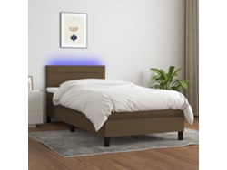 Cama Box Spring Colchón Y Luces Led Tela Marrón Oscuro 90x190cm