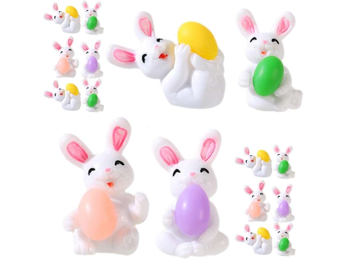 Juego 20 Figuras Conejitos Pascua Resina Decoración Ligera Artística Jardín Actividades Padres Hijos Primavera