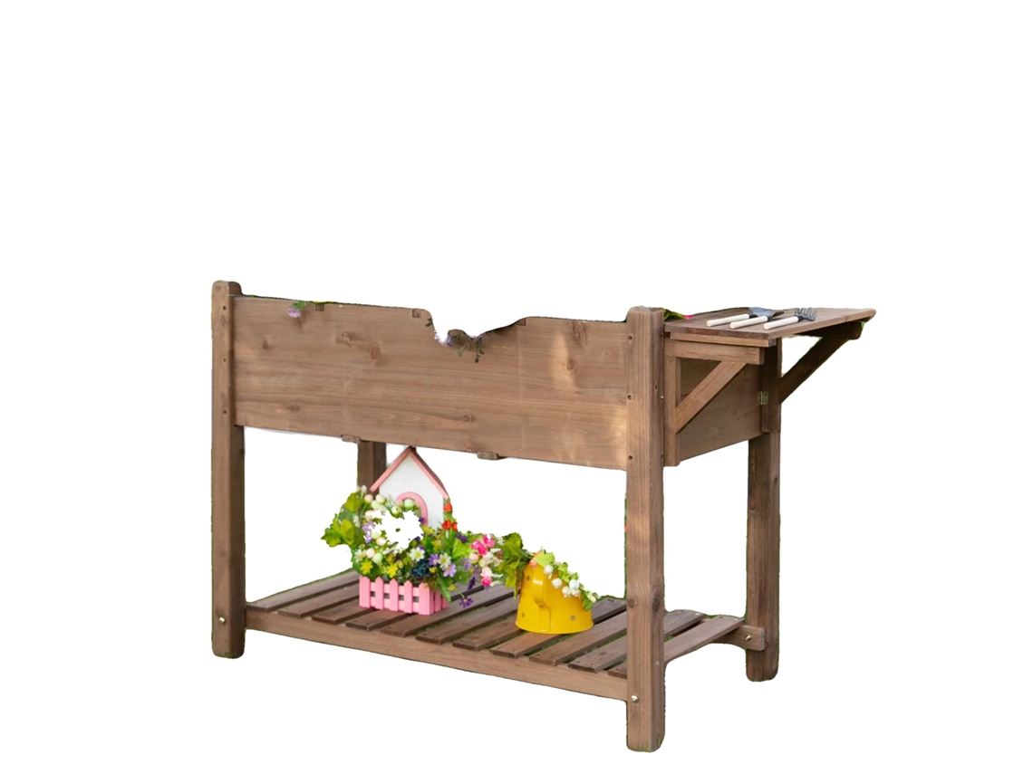 Macetero elevado, madera de abeto, 123 cm x 54 cm x 80 cm, 8 compartimentos, altura ergonómica de 50 cm, estante inferior de 92 cm x 45,5 cm.