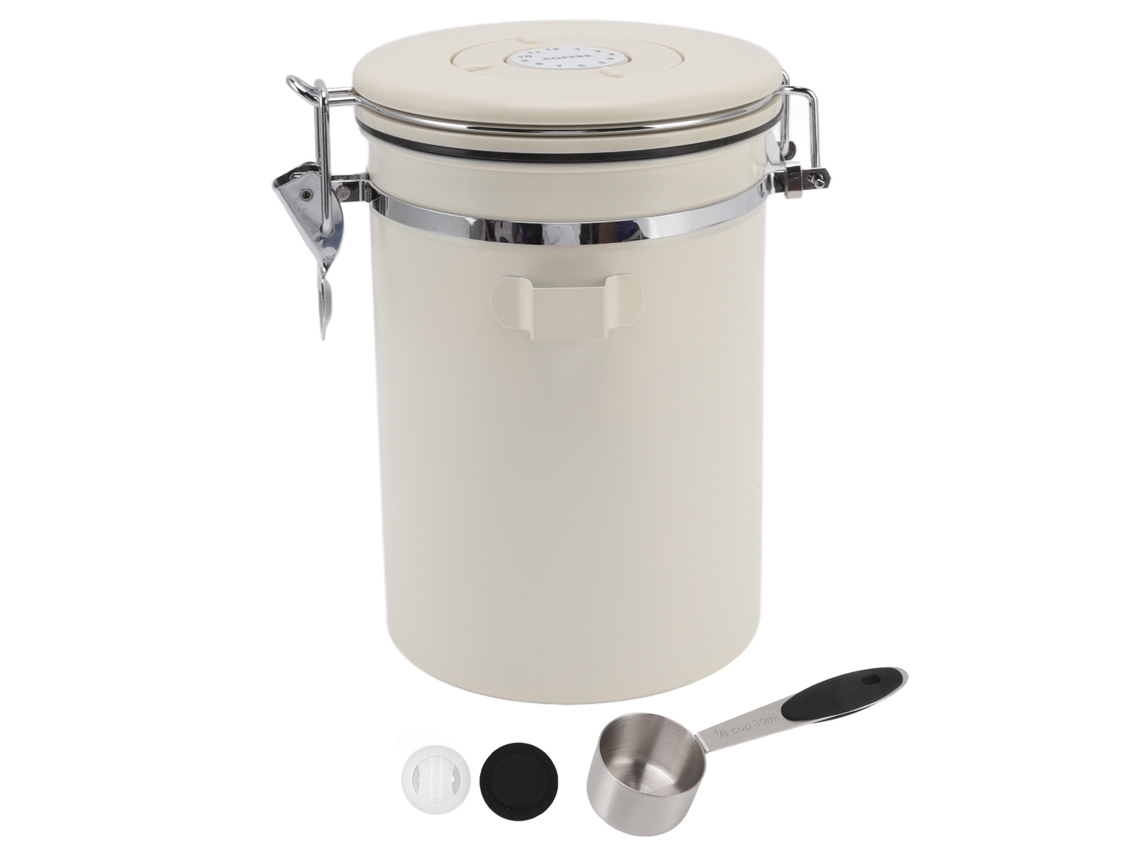 Recipiente hermético para café de acero inoxidable 304 con válvula y cuchara para café molido, té y alimentos, grande, 1,8 l.