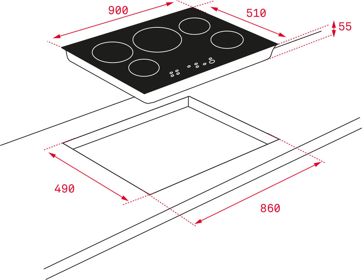 Placa De Teka irf 9430 ref. 10210185 90 cm 5 zonas touch control slider biselada negro 3 fuegos 7.400w inducciã³n flex space induccion 90cm 4 coccion irf9430 90x51 7400w 28