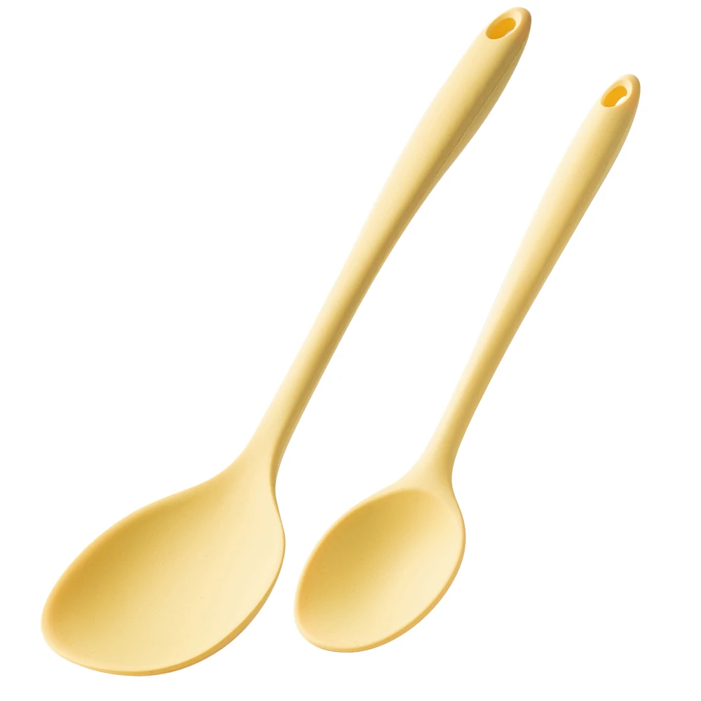 (juego Amarillo De 2 Piezas) Cucharas De Sopa De Silicona, Antiadherentes Y Resistentes Al Calor, Con Mango Largo, Ideales Para Cocinar En Casa.
