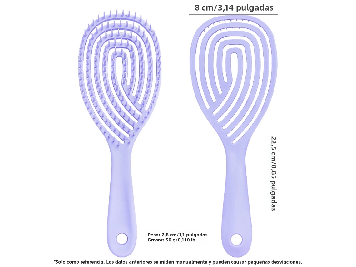 Peine Hueco De Plástico (morado), Apto Para Uso En Seco Y Húmedo, Antiestático Y Antienredos.