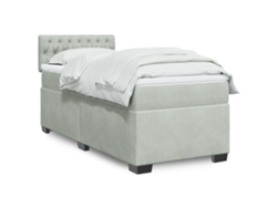 Cama Box Spring Con Colchón Terciopelo Gris Claro 90x190 Cm