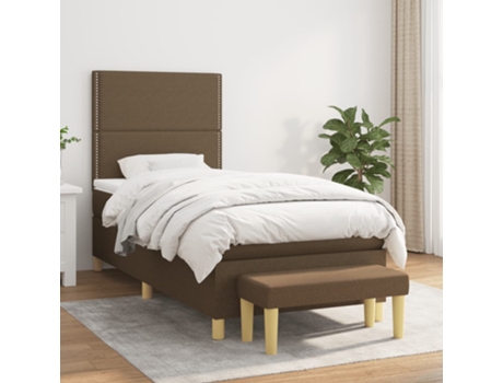 vidaXL Cama con somier y colchón 90x190 cm tela marrón oscuro