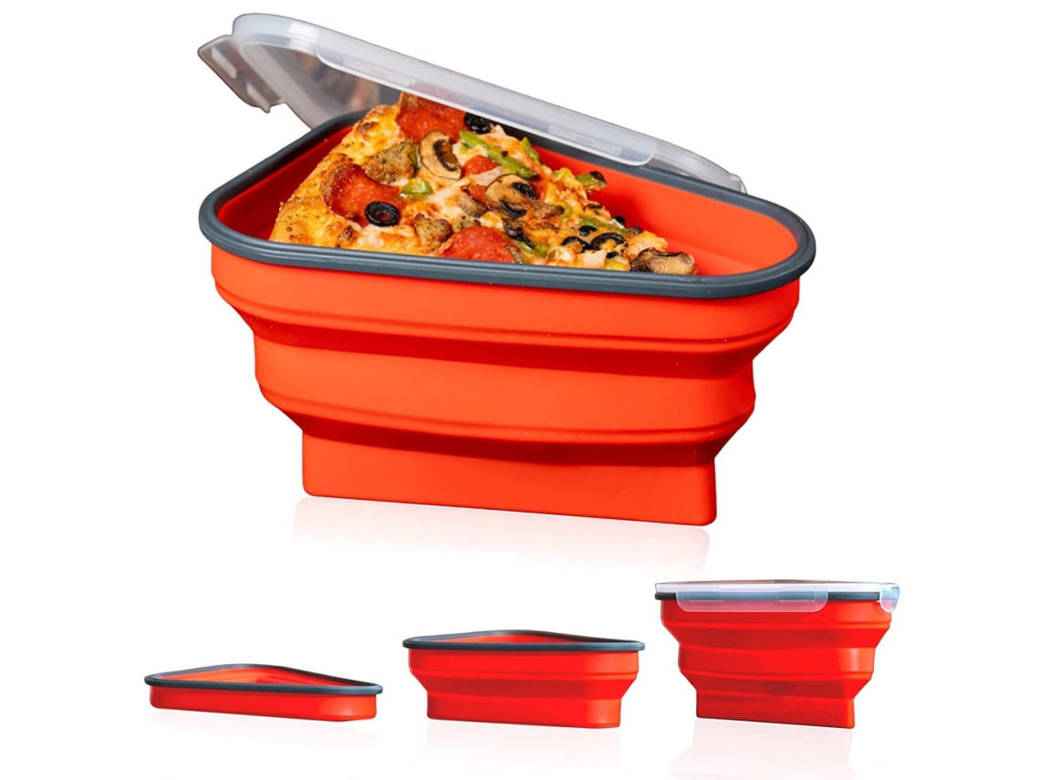 Recipiente Plegable De Silicona Para Porciones De Pizza Con Tapa Reutilizable Para Almacenamiento.